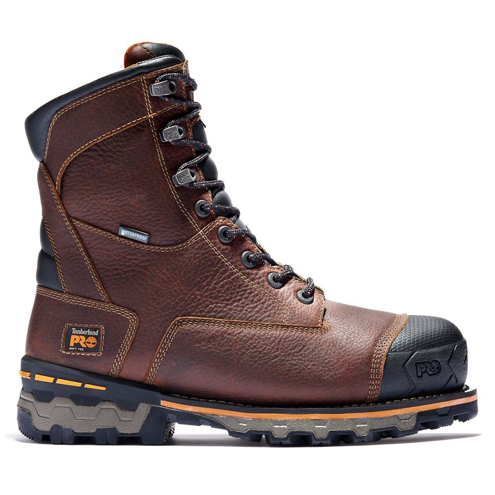 Timberland Μποτακια Εργασίας Ανδρικα Καφε/Μαυρα - Pro® Boondock 8" Soft Toe - Greece 0327865-HF